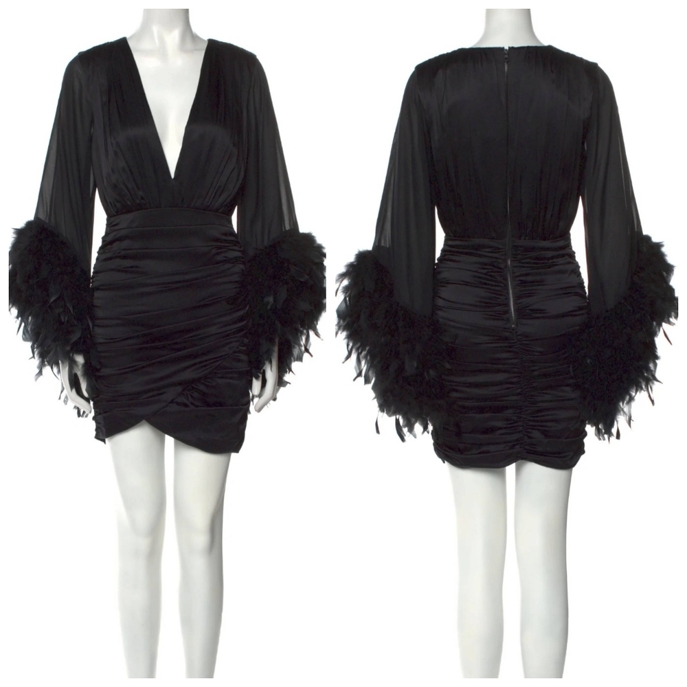 ALICE + OLIVIA JOETTE FEATHER TRIM SLEEVE MINI DRESS SIZE 2 NWT $895 - Picture 10 of 16